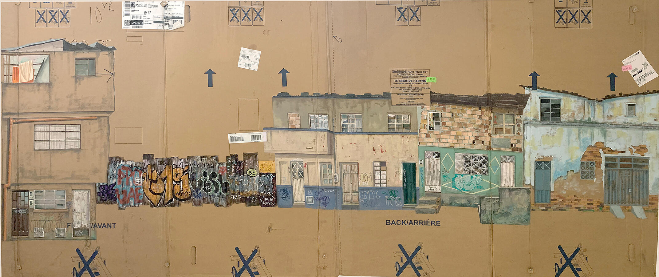 Black sculptural form resembling stacked tires on a white background.